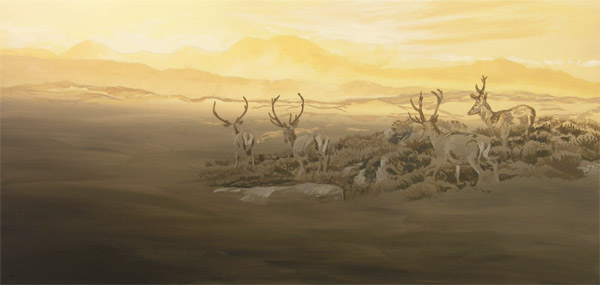 Red Deer Stags in Velvet - Oil Painting for Sale